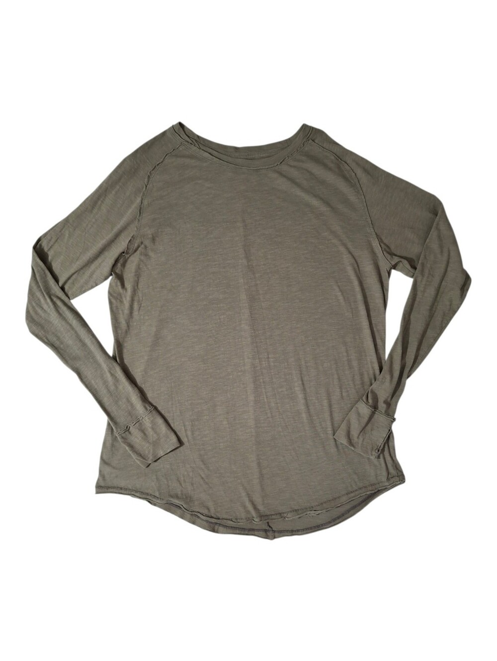 We The Free Arden Long Sleeve Lightweight Lagenlook Tee Olive Green Size Large